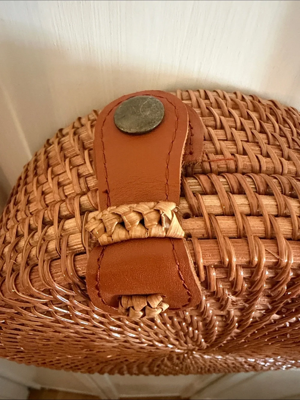 Tan Woven Round Crossbody Bag